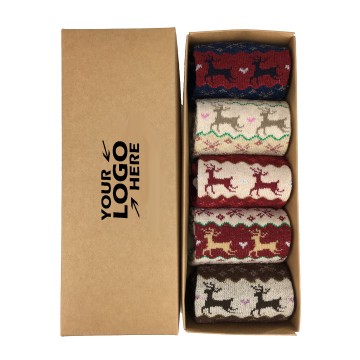 5 Pairs Winter Christmas Socks Gift Box